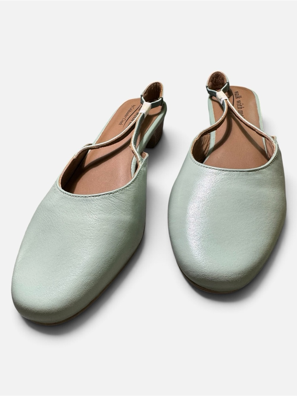 Coldwater Creek Walk With Me Sage Green LEATHER Mules - Size 10M- NEW